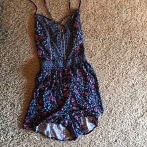 Pink and blue flowery romper